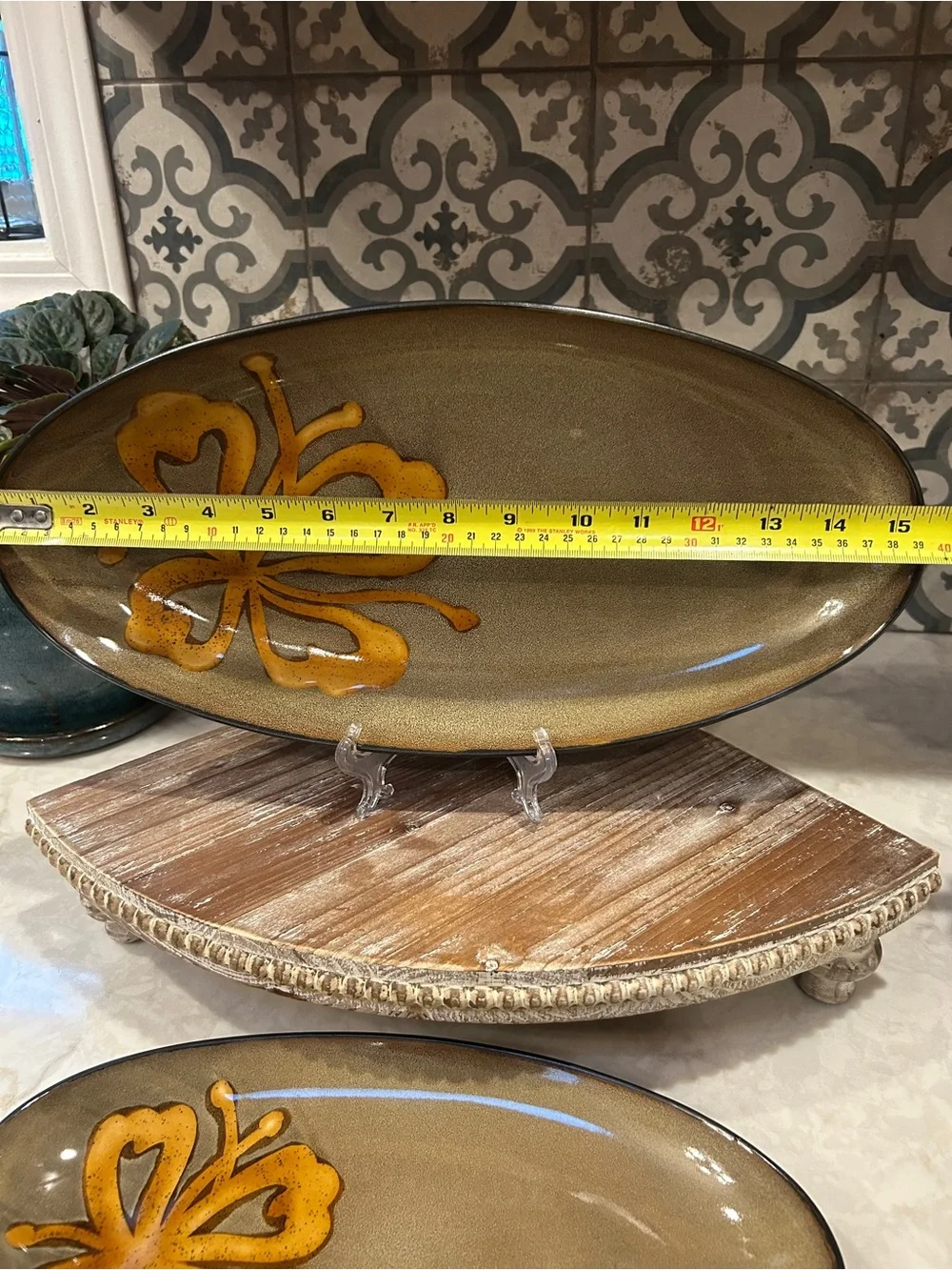 Vintage Pier 1 Imports Kioko Stoneware Platters Oval Hand-painted-Set of Two EUC